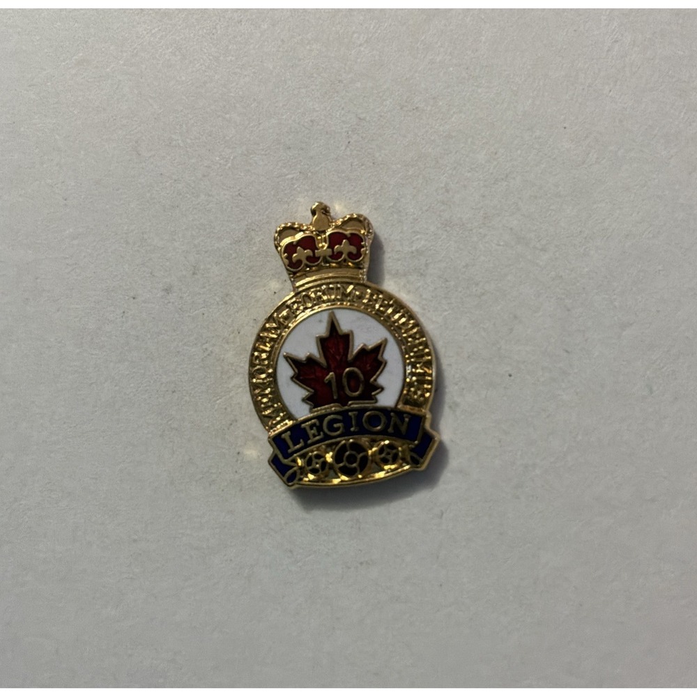 ROYAL CANADIAN LEGION Pin Hat Lapel Badge Military 10 YEAR SERVICE Vtg Screwback